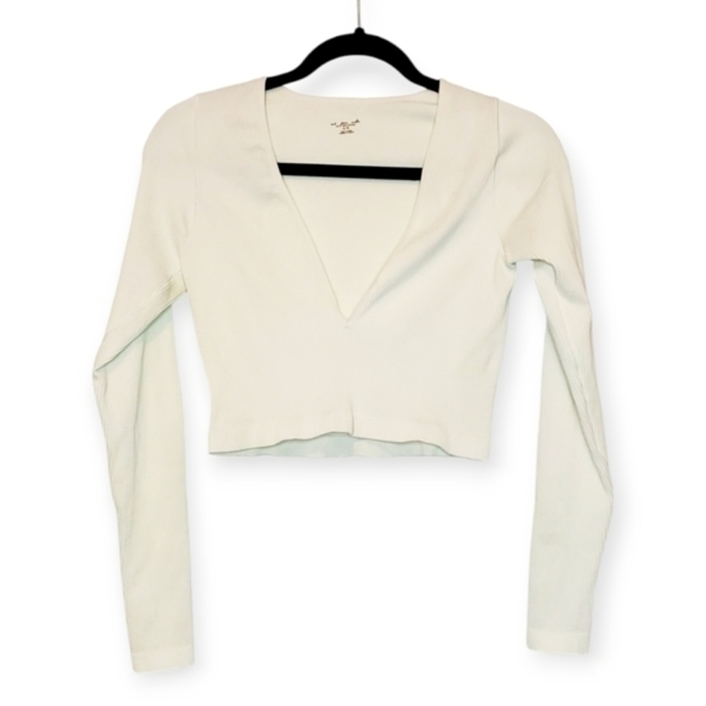 UO Out From Under Cropped Deep V-neckline Long Sleeve Top